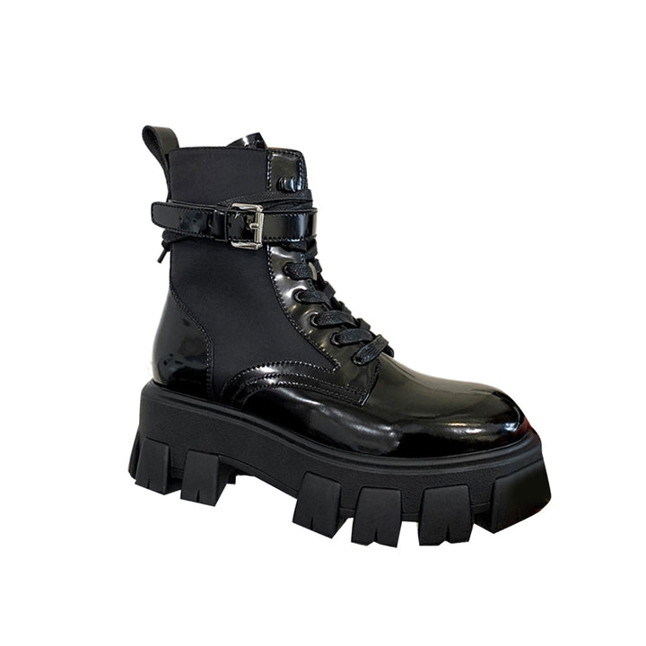 SENIA Lace Up Buckled Biker Ankle Boots