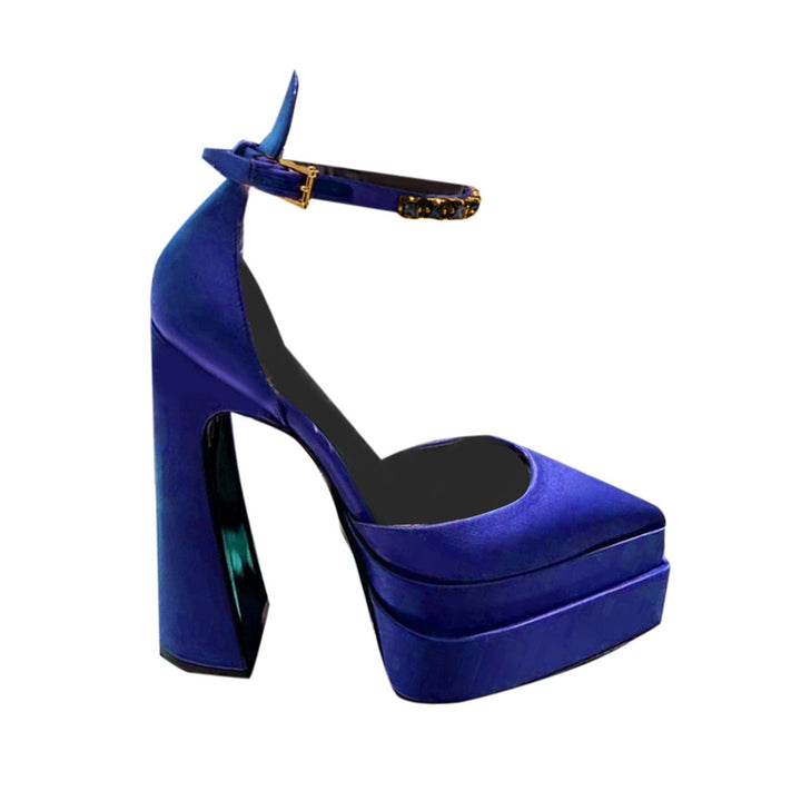 SEUNO Ankle Strap Block Heel Platform Sandals
