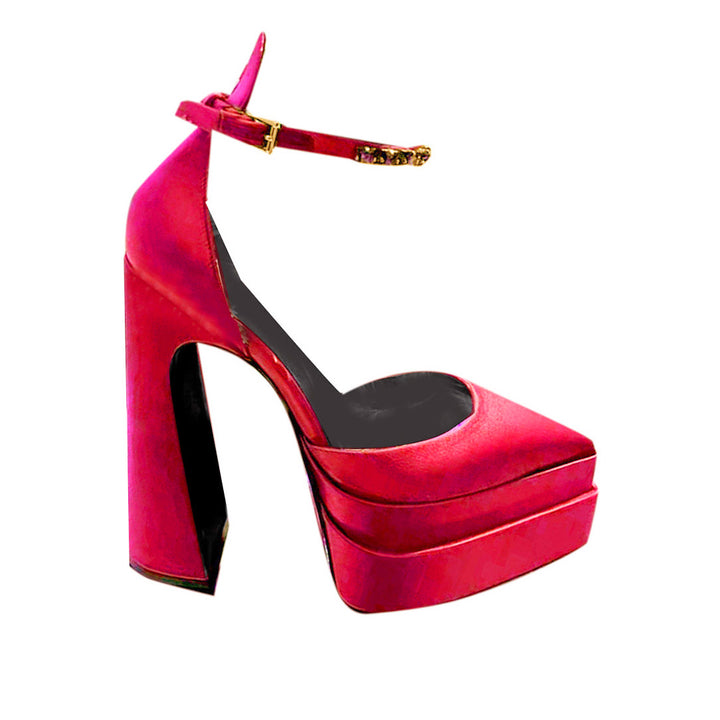 SEUNO Ankle Strap Block Heel Platform Sandals
