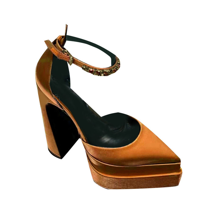 SEUNO Ankle Strap Block Heel Platform Sandals