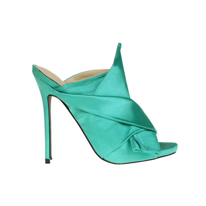 SHONA Knotted Stiletto Heel Satin Mules Sandals
