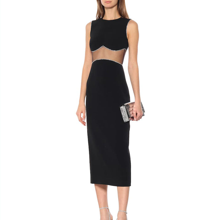 Black SIKIV See Through Midi Evening Dress Gown | i The Label 1:1 assistant measurement & fit | Ships in 10
