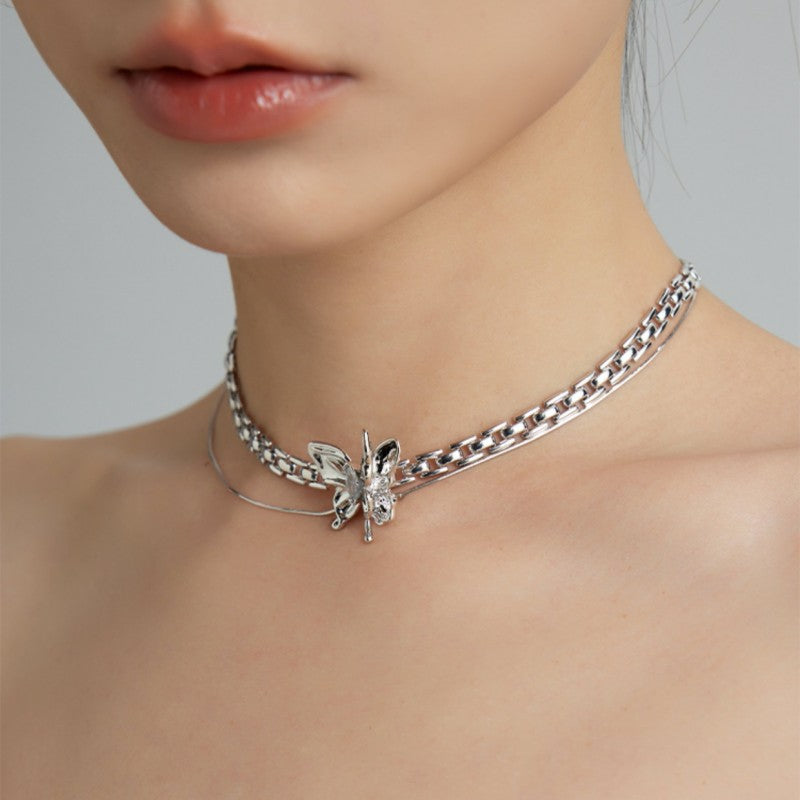 Butterfly Choker Necklace Silver