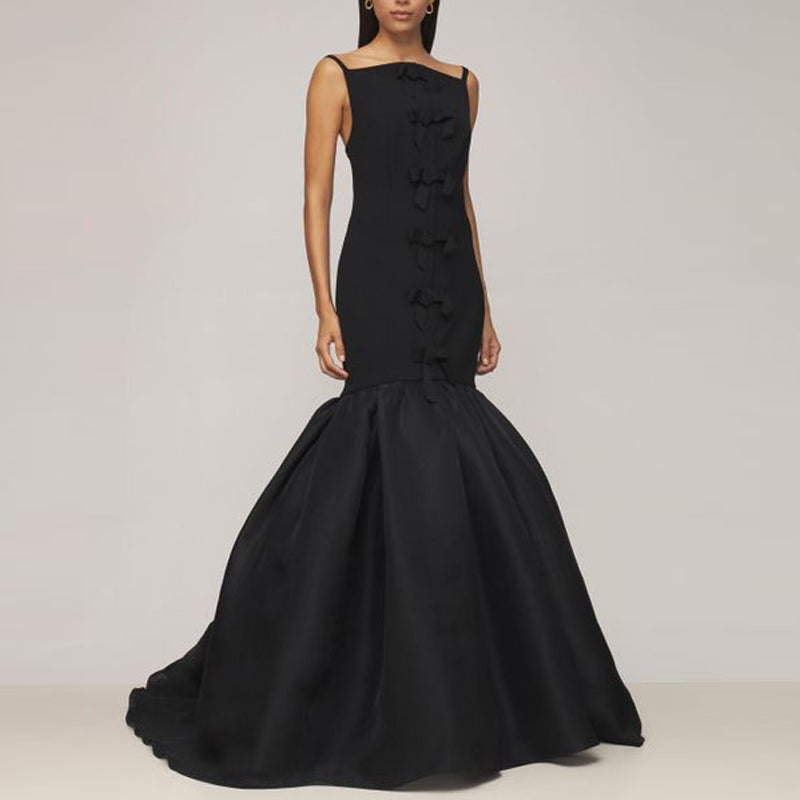 SIUNE Ruffled Hem Maxi Evening Dress Gown