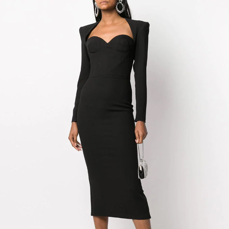 Black SKINA Long Sleeves Evening Dress Gown