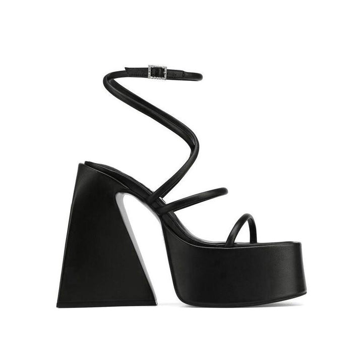 SNIRA Ankle Strap Block Heel Platform Sandals