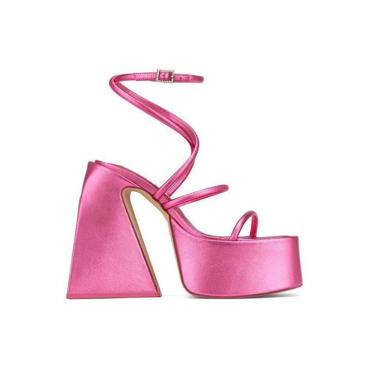 SNIRA Ankle Strap Block Heel Platform Sandals