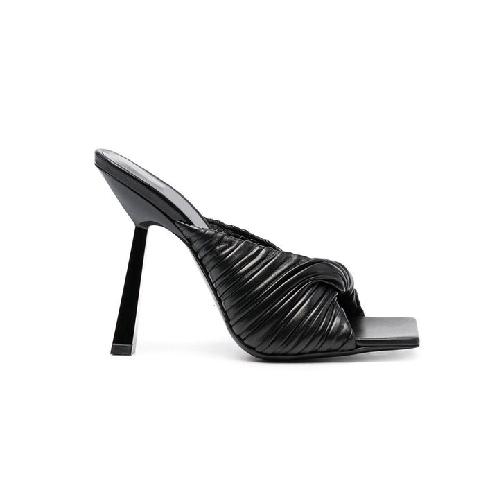SOKIA Fold Detailed Leather High Heel Mules Sandals - 9cm