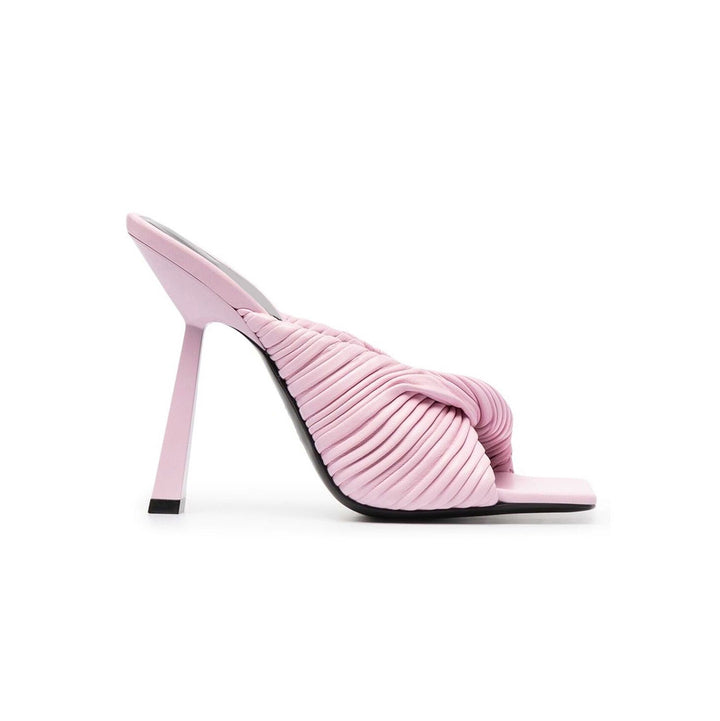 SOKIA Fold Detailed Leather High Heel Mules Sandals - 9cm