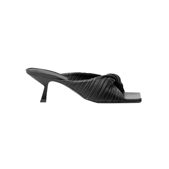 SOKIA Fold Detailed Leather Mid Heel Mules Sandals - 6cm