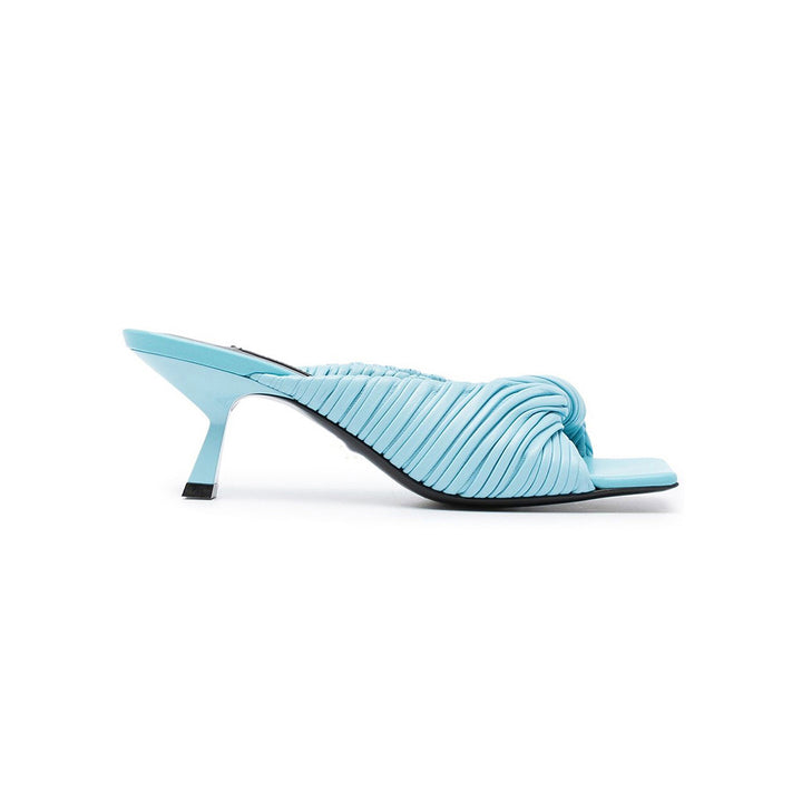 SOKIA Fold Detailed Leather Mid Heel Mules Sandals - 6cm