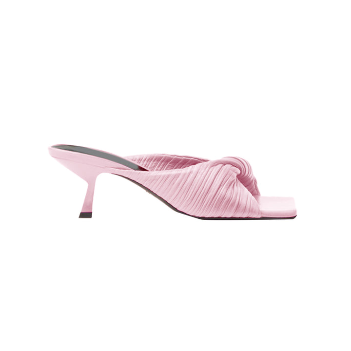 SOKIA Fold Detailed Leather Mid Heel Mules Sandals - 6cm