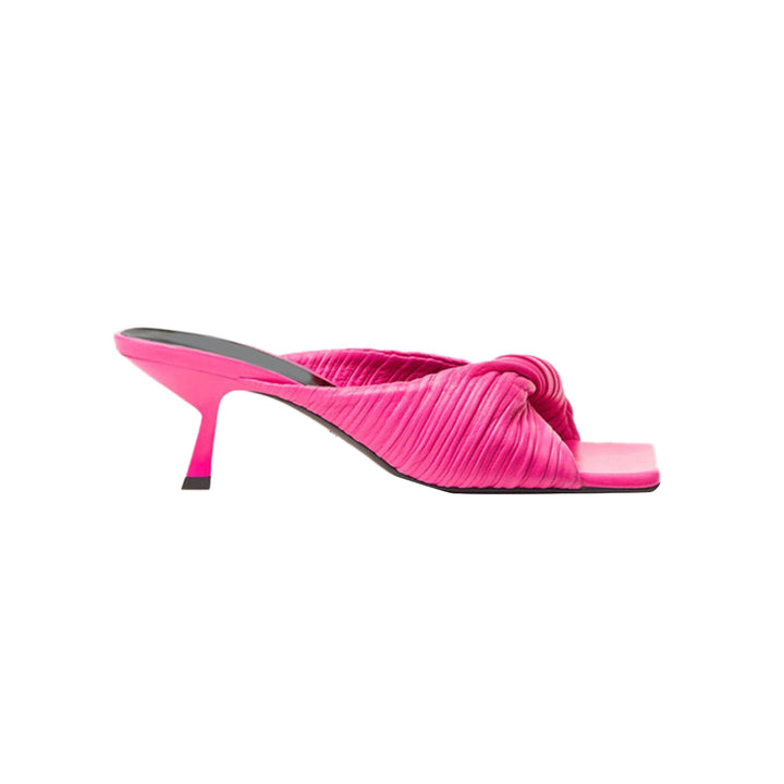 SOKIA Fold Detailed Leather Mid Heel Mules Sandals - 6cm