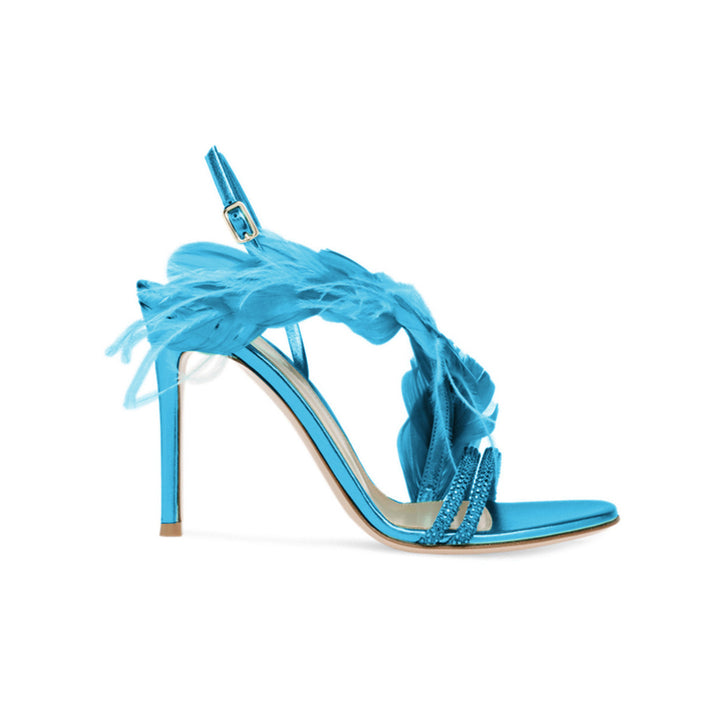 SUNIE Feather And Damante Mid Heel Sandals - 7.5cm