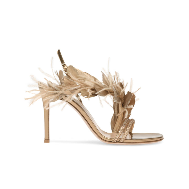 SUNIE Feather And Damante Mid Heel Sandals - 7.5cm