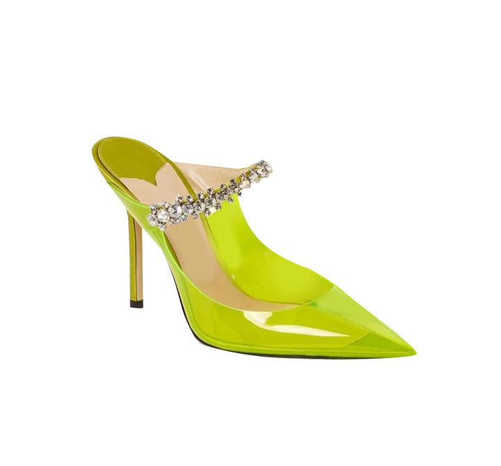 SUNRM Diamante PVC High Heel Mules Sandals