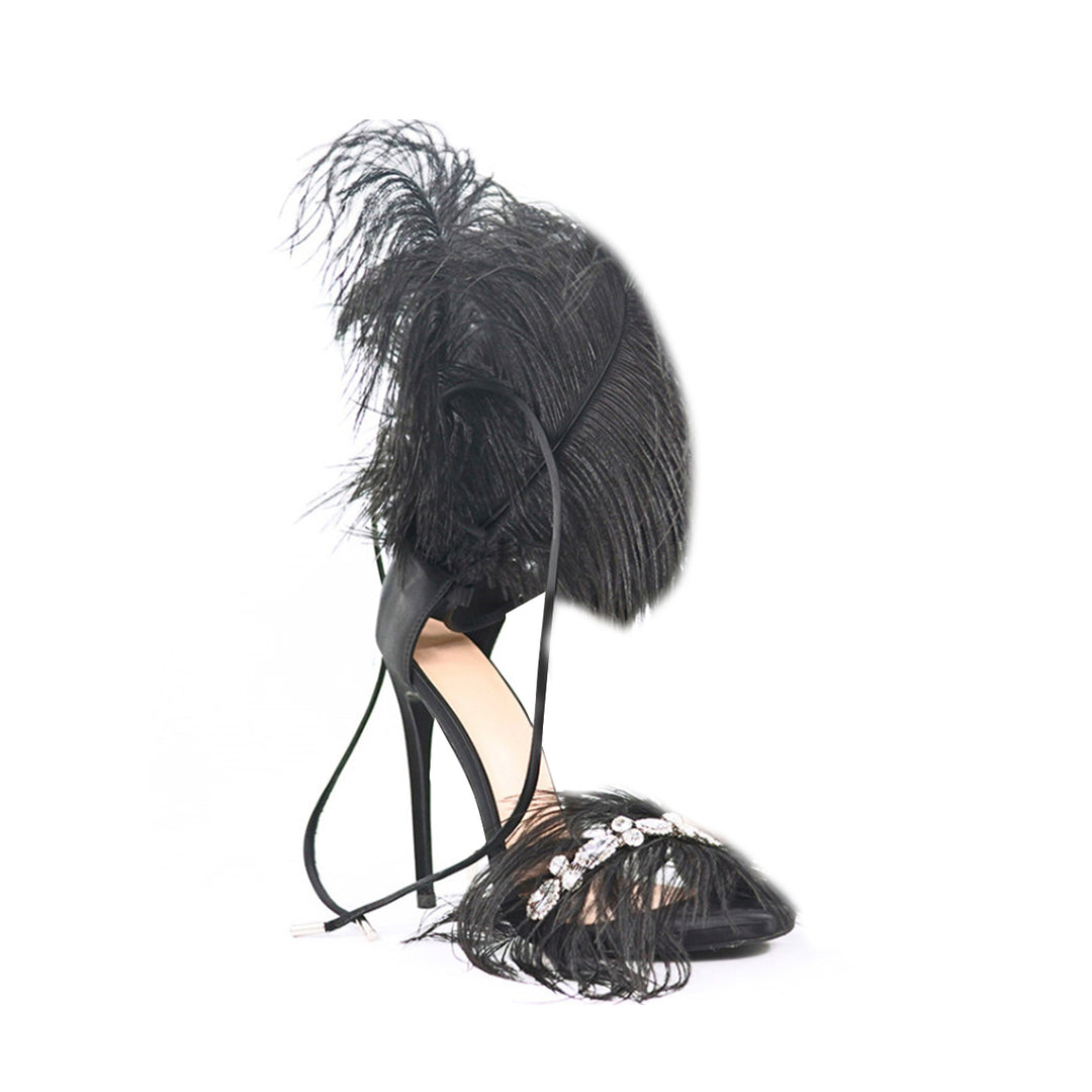 SUTEV Diamante Feather High Heel Sandals