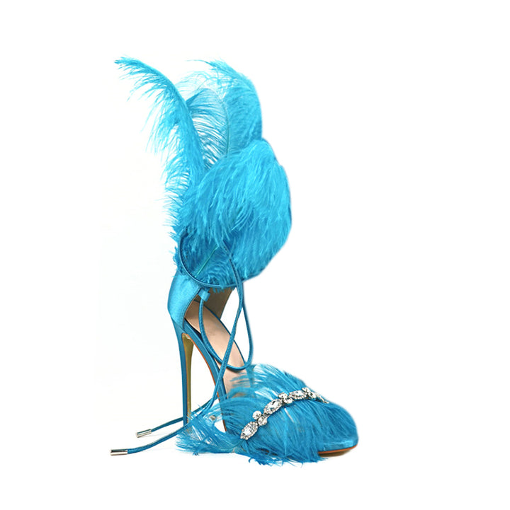 SUTEV Diamante Feather High Heel Sandals