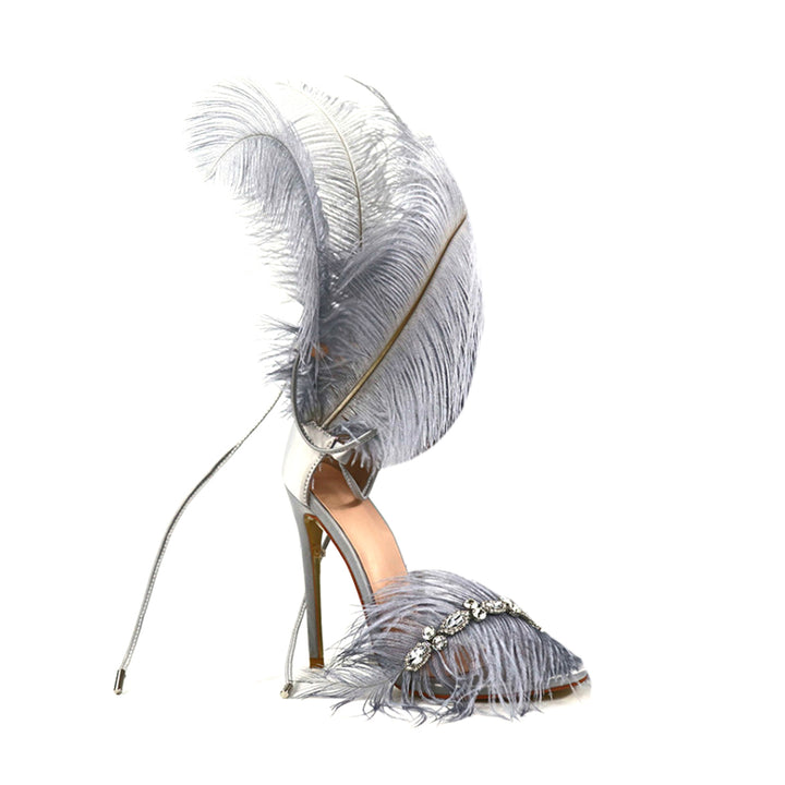 SUTEV Diamante Feather High Heel Sandals