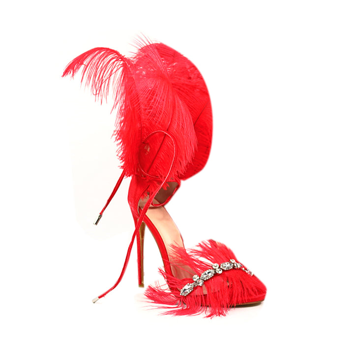 SUTEV Diamante Feather High Heel Sandals