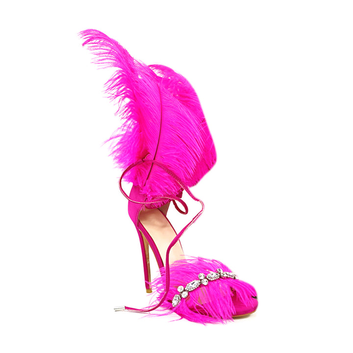 SUTEV Diamante Feather High Heel Sandals