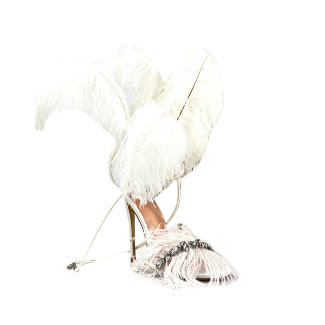 SUTEV Diamante Feather High Heel Sandals