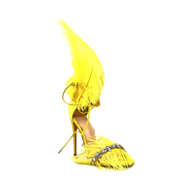 SUTEV Diamante Feather High Heel Sandals