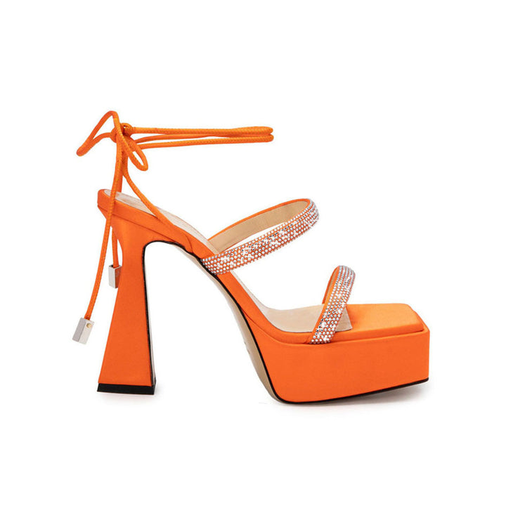 UNLEV Diamante Lace Up Platform Sandals