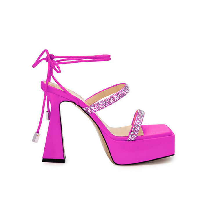 UNLEV Diamante Lace Up Platform Sandals