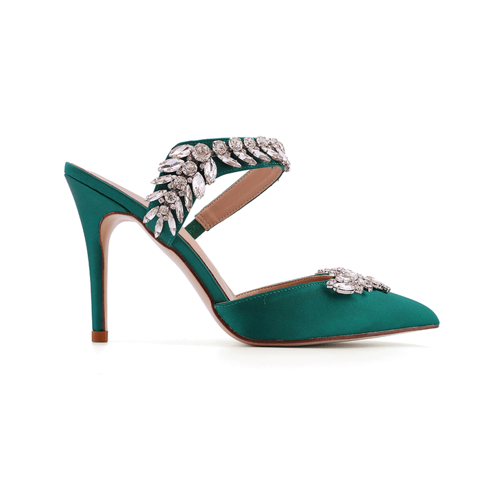 VAZIA Diamante Strap Satin High Heel Mules Sandals