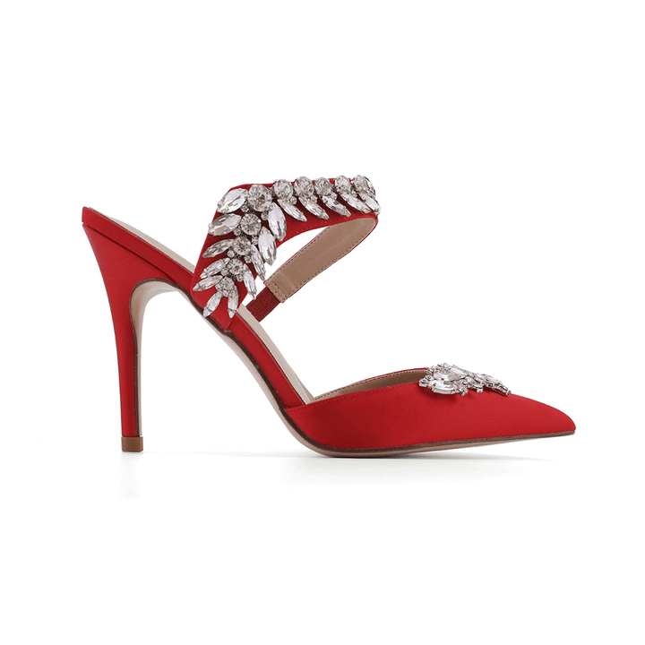 VAZIA Diamante Strap Satin High Heel Mules Sandals