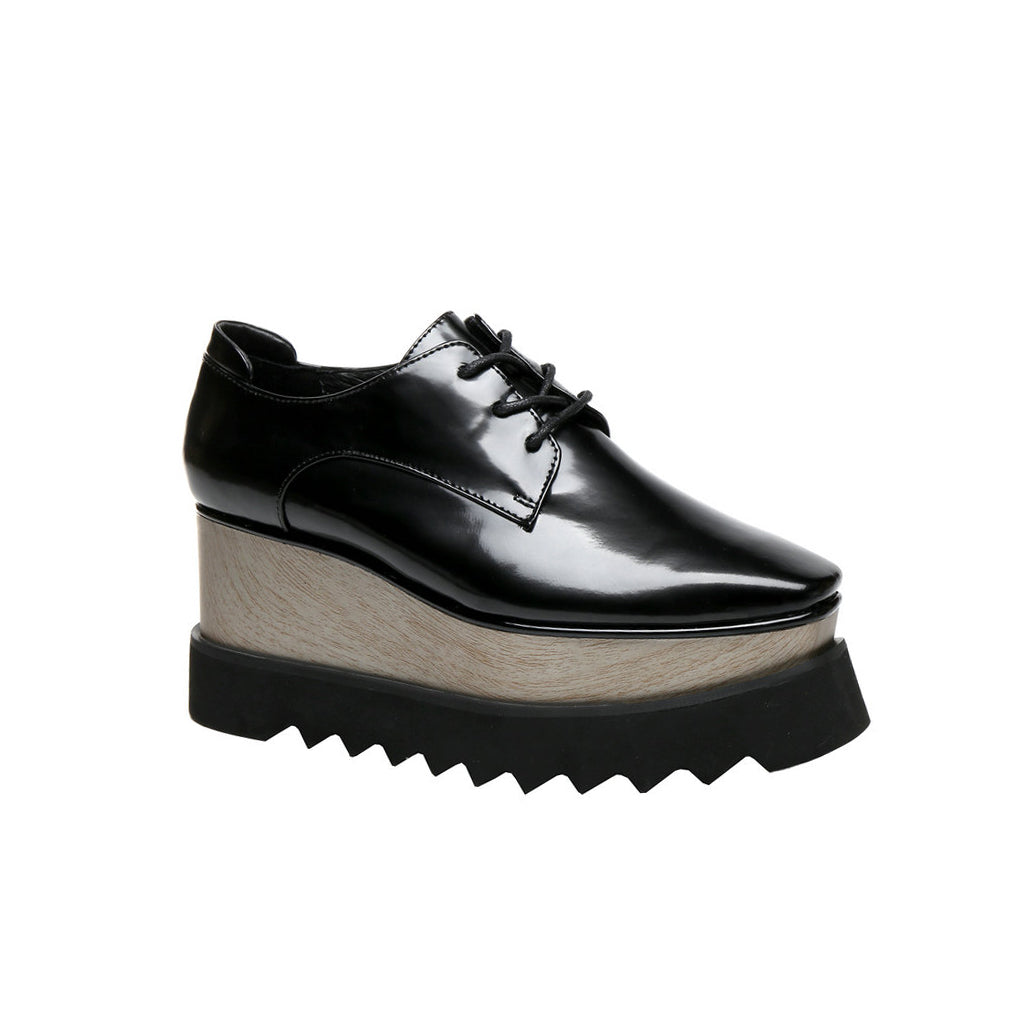 Black NEW WEMER Lace Up Leather Oxford Platform Sneakers | i The