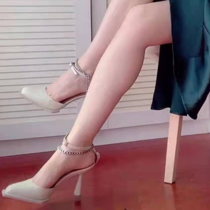 AMISA Ankle Strap Patent Leather Mid Heel Sandals