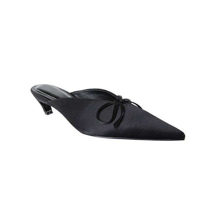 ANGIE Bow Embellished Kitten Heel Mules Pumps