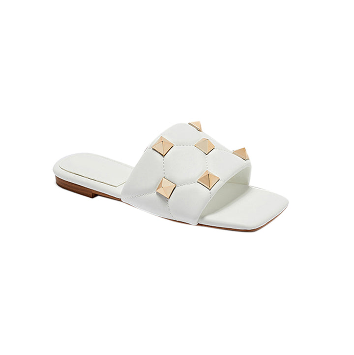 ANNAE Studded Leather Flat Slippers Slides