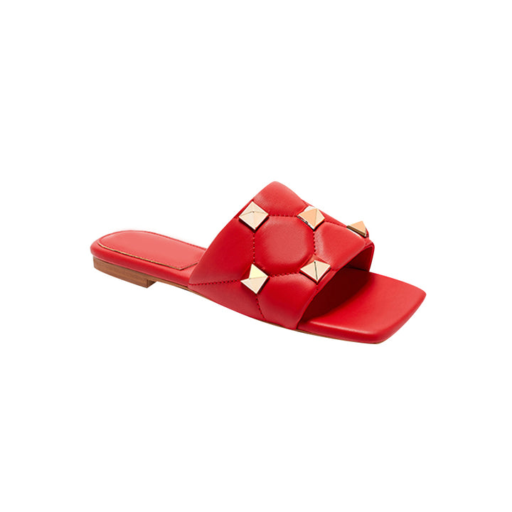 ANNAE Studded Leather Flat Slippers Slides
