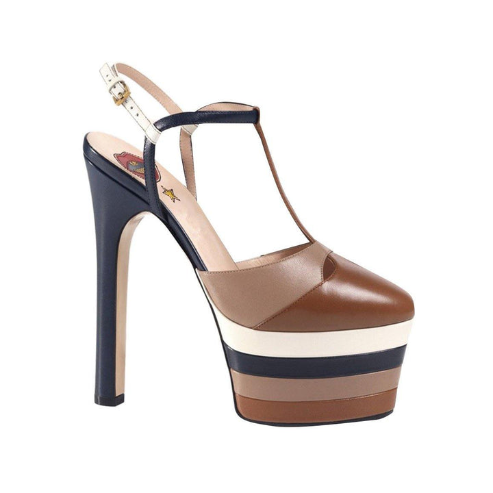 BESEY Striped T-Strap High Heel Platform Sandals - ithelabel.com