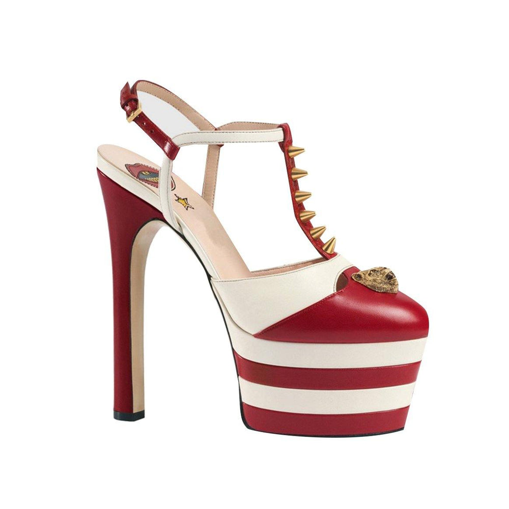 BESEY Striped T-Strap High Heel Platform Sandals - ithelabel.com