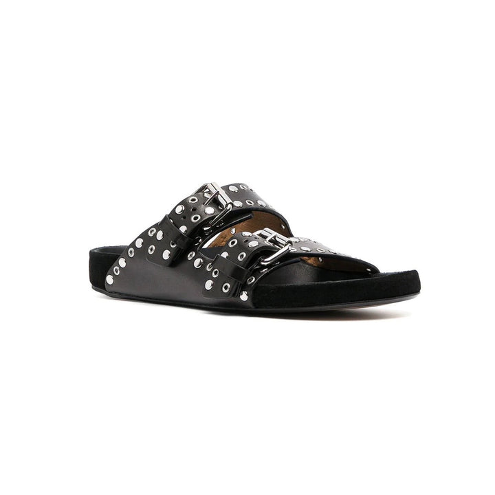 BIRIT Buckled Studded Leather Flat Slippers Slides