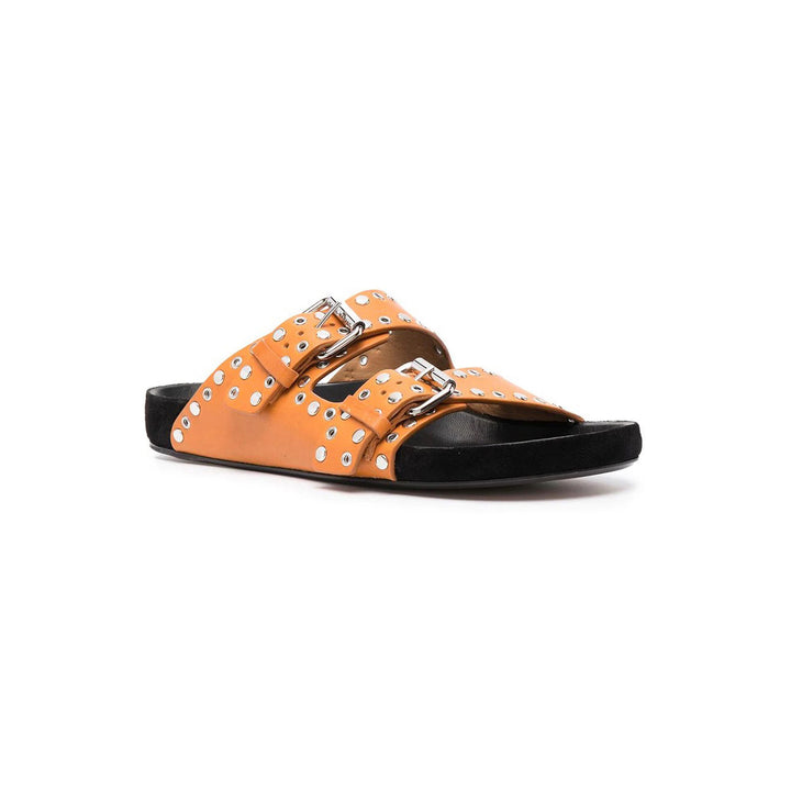 BIRIT Buckled Studded Leather Flat Slippers Slides
