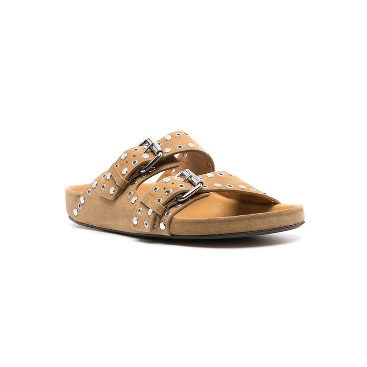 BIRIT Buckled Studded Suede Flat Slippers Slides