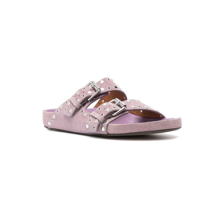 BIRIT Buckled Studded Suede Flat Slippers Slides