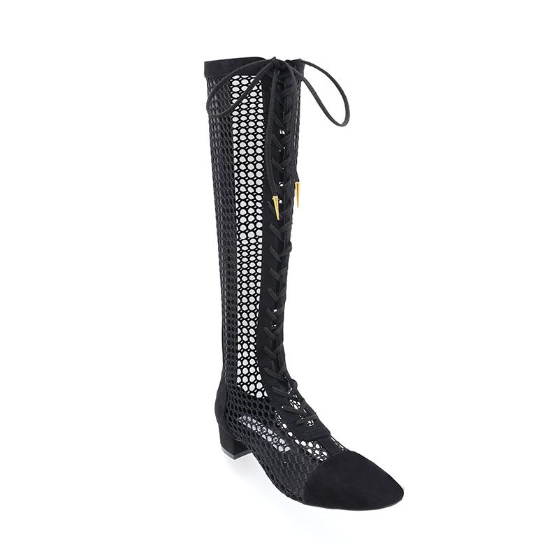 CHOLE Lace Up Knee High Mesh Summer Boots - ithelabel.com