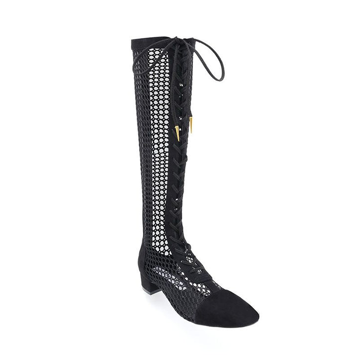 CHOLE Lace Up Knee High Mesh Summer Boots - ithelabel.com