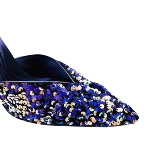 CUNRI Sequinned Lace Up Mid Heel Sandals