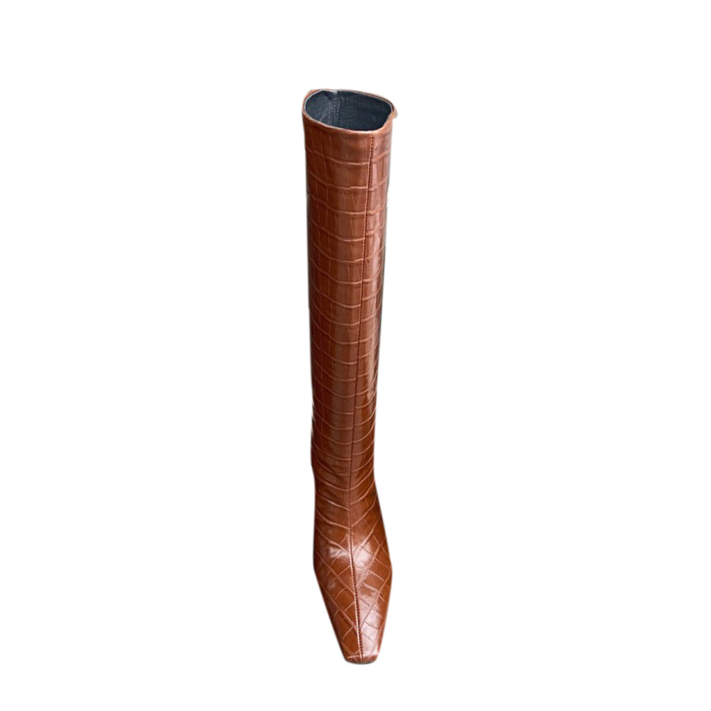 FISKA Kitten Heel Leather Knee High Boots