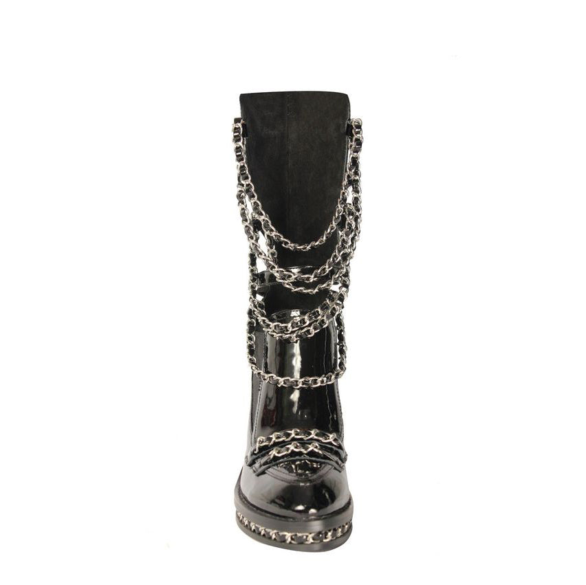 FREJA Chain Embellished Biker Ankle Boots - ithelabel.com