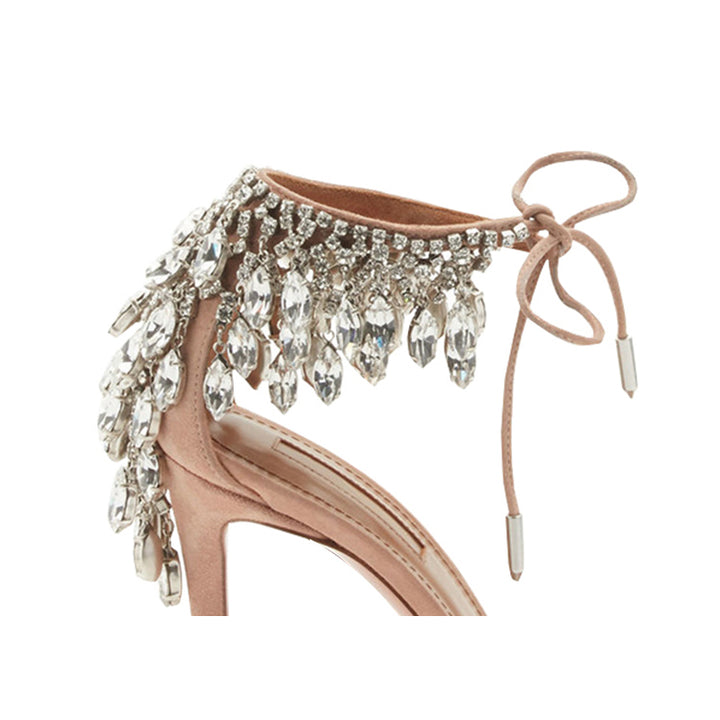 HAKIA Diamante Lace Up Suede Mid Heel Sandals - ithelabel.com