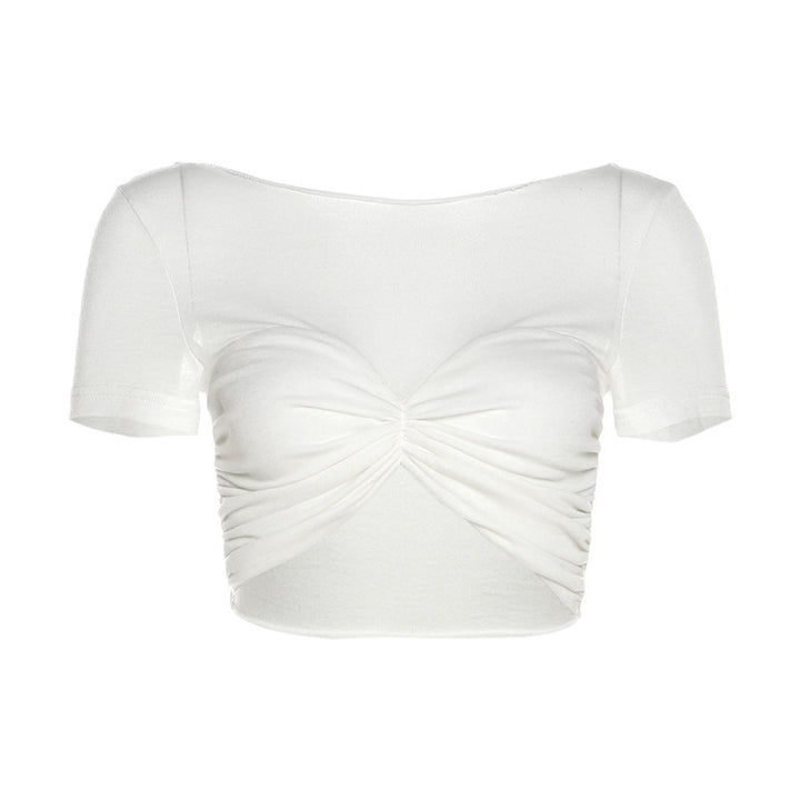 KECUA Off-Shoulder See-Through Cropped T-Shirt