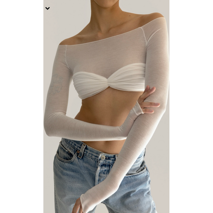 KECUA Off-Shoulder See-Through Cropped Top
